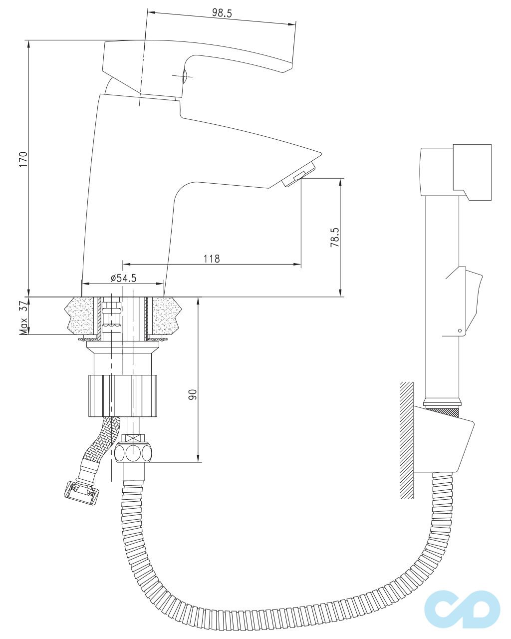 размер смеситель для раковины с гигиеническим душем imprese horak 05170bt