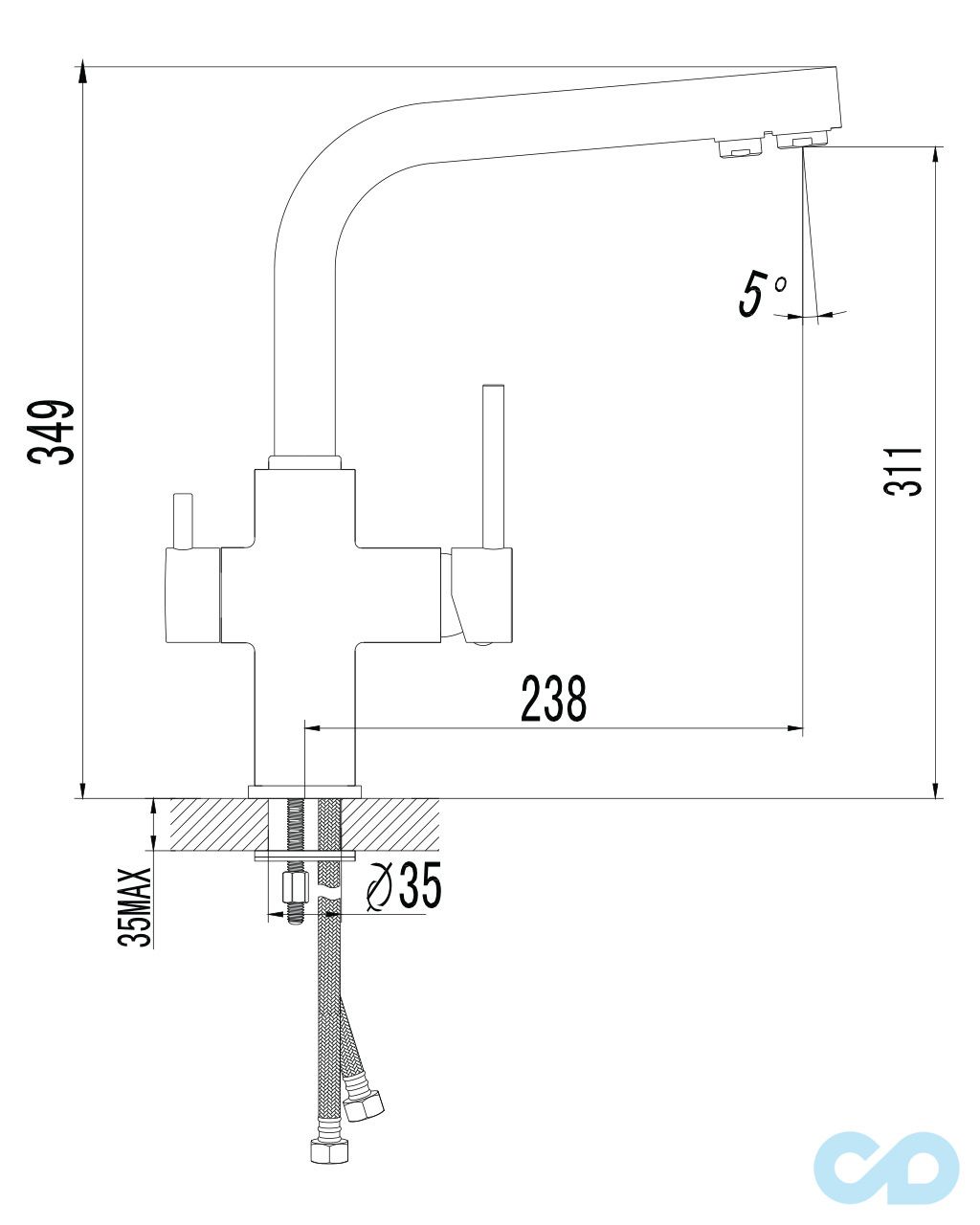 размер смеситель для кухни imprese daicy 55009-f