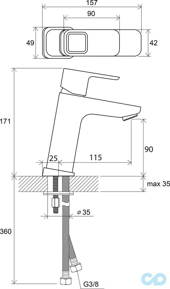 размер смеситель для раковины ravak 10° td 014.00
