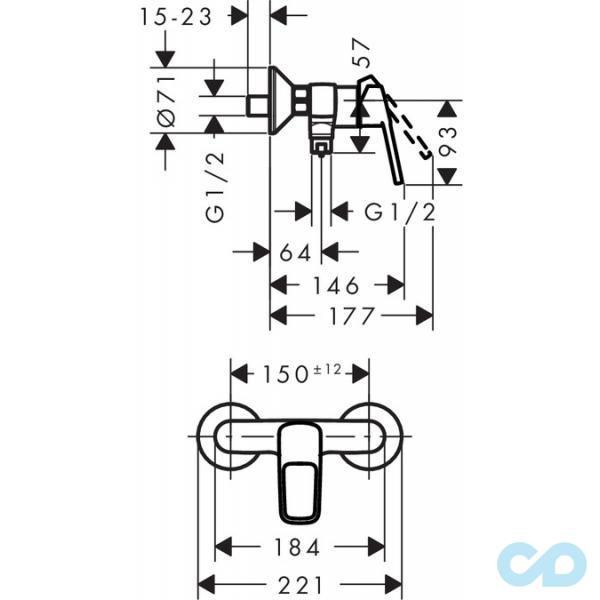 Набор смесителей для душа Hansgrohe Logis Loop 1052017 техническая схема 2