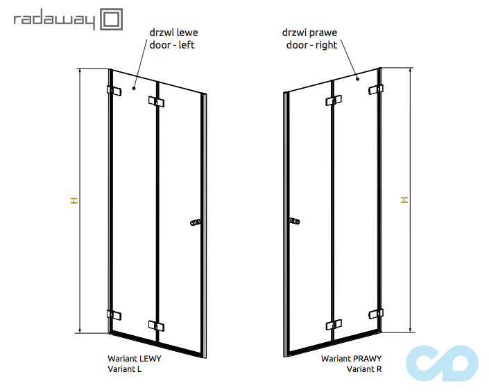 технічна схема Душові двері складна Radaway Arta DWB 100 ліва 386152-03-01R