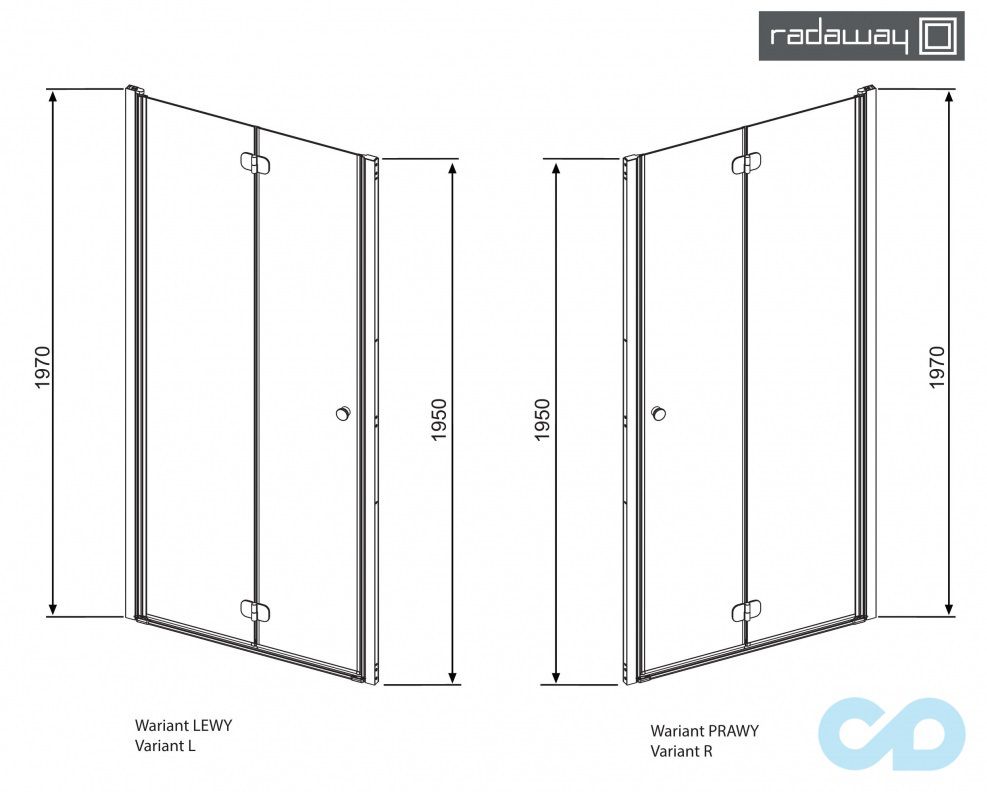 технічна схема Душові двері Radaway Eos DWB 80 ліва 37813-01-01NL