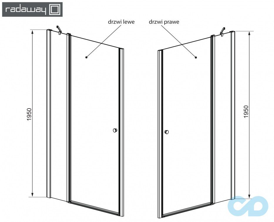 технічна схема Душові двері Radaway Eos II DWJ 90 права 3799441-01R