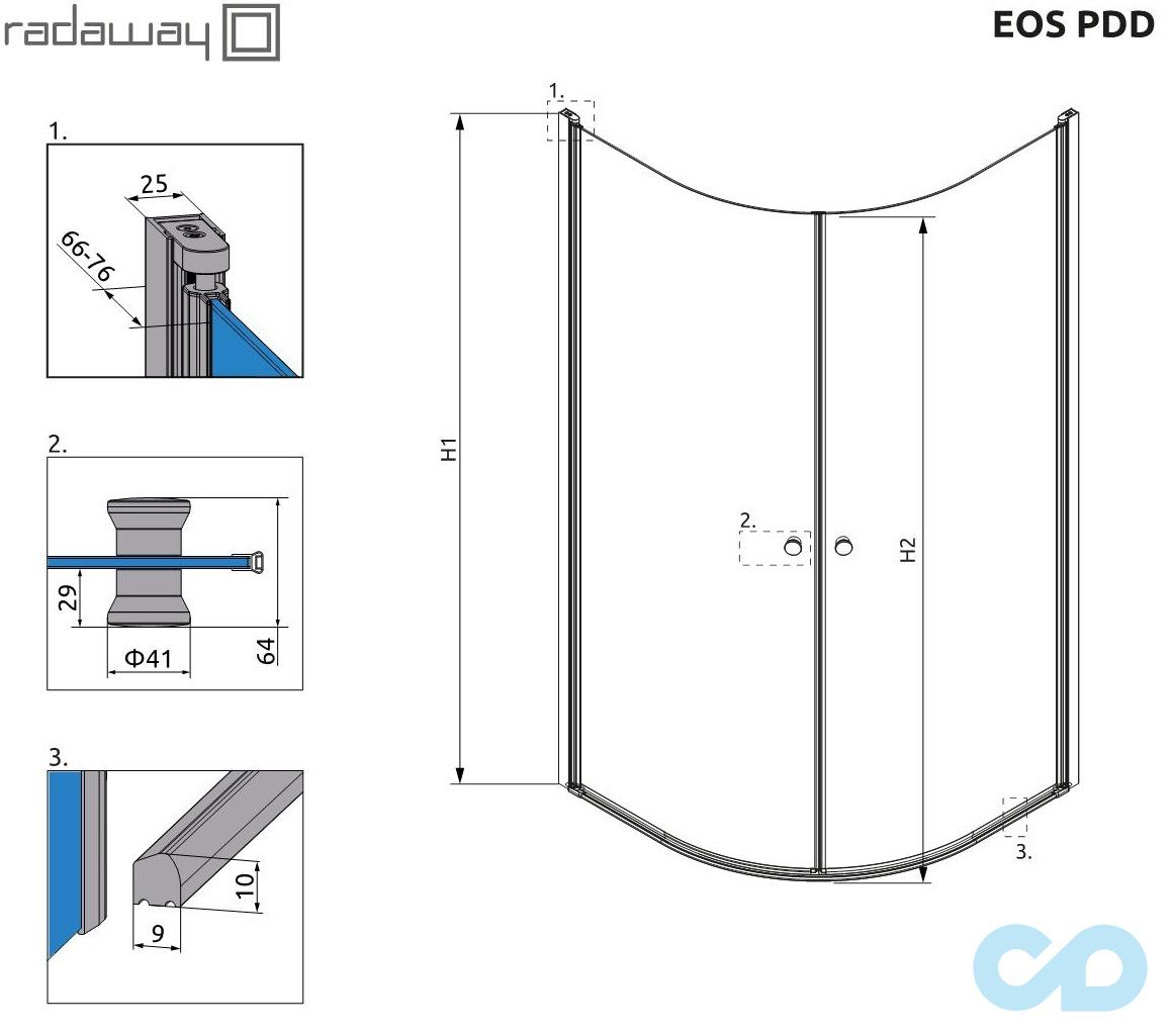 технічна схема Душові двері Radaway Eos PDD 80х80 (37613-01-01N