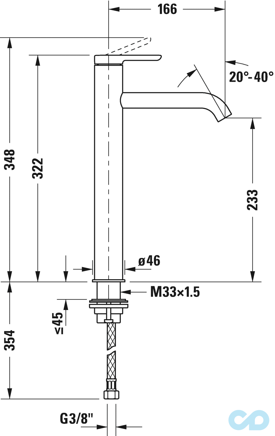 размер высокий смеситель для раковины duravit c.1 xl c11040002