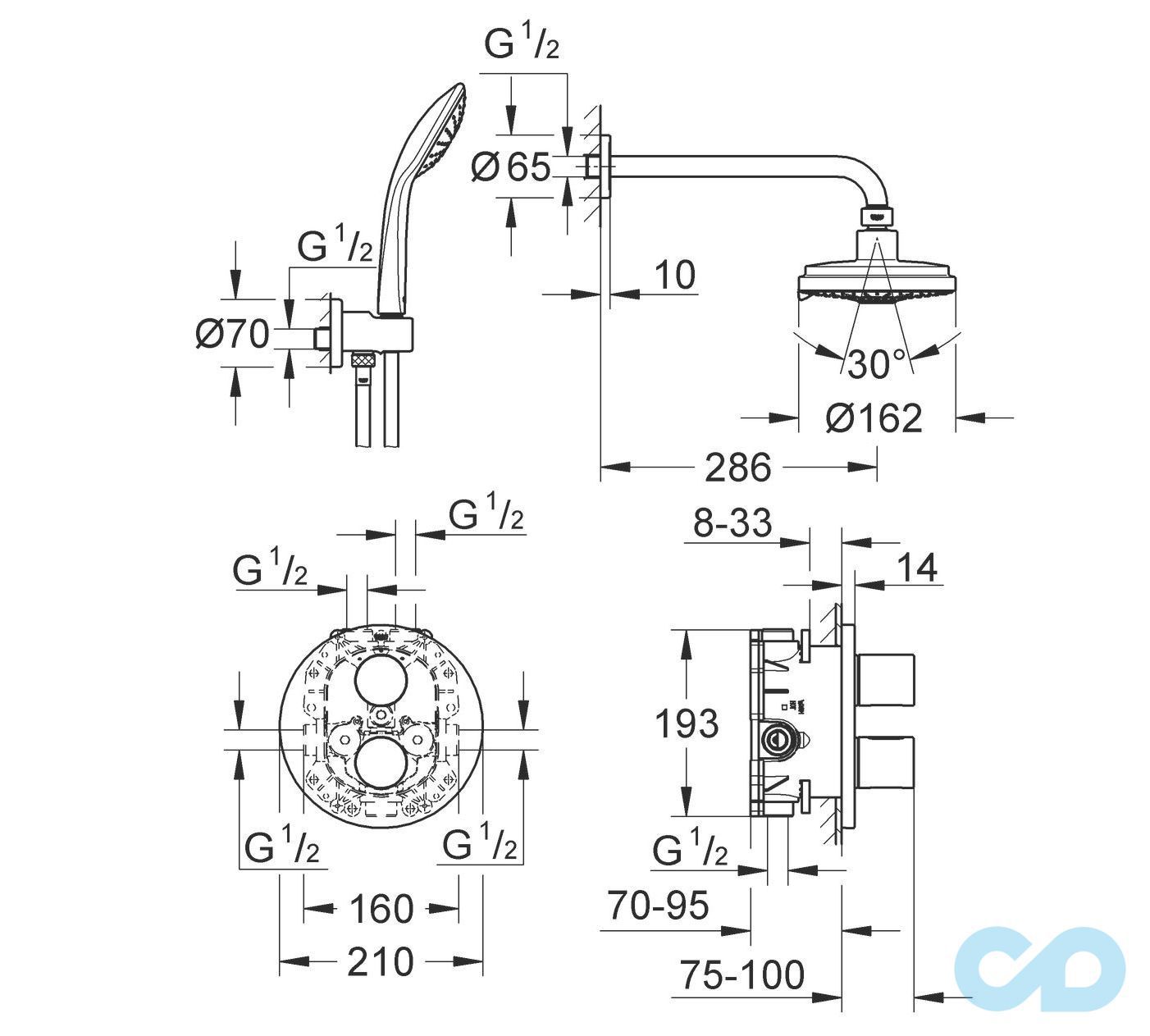 креслення Набір для душа Grohe Grohtherm 3000 Cosmopolitan 34399000