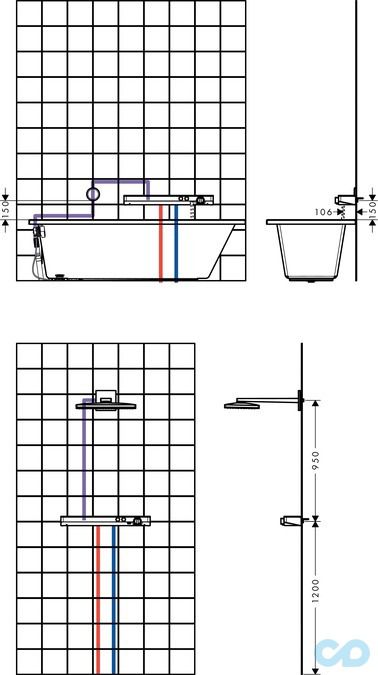 технічна схема Термостат для душа Hansgrohe ShowerTablet Select 13184000