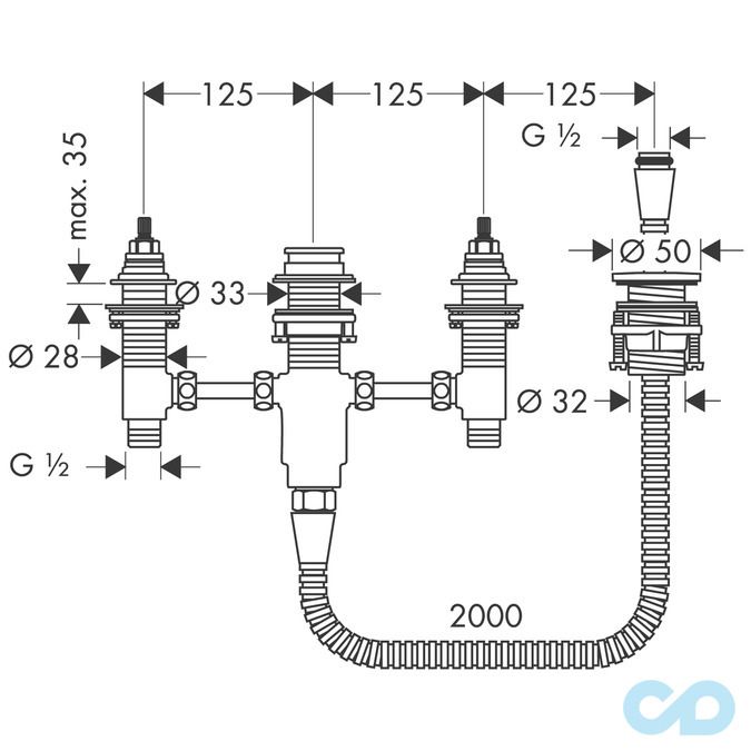 чертеж Скрытая часть Hansgrohe 13244180