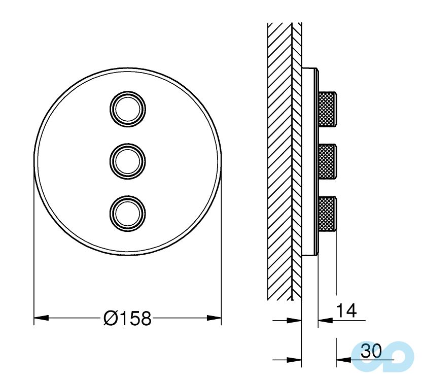 чертеж Комплект верхней монтажной части для вентиля Grohe Grohtherm SmartControl 29152LS0