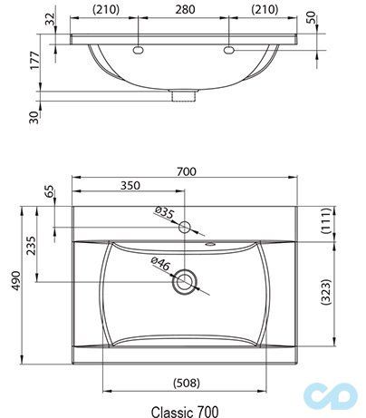 чертеж Раковина Ravak Classic 700