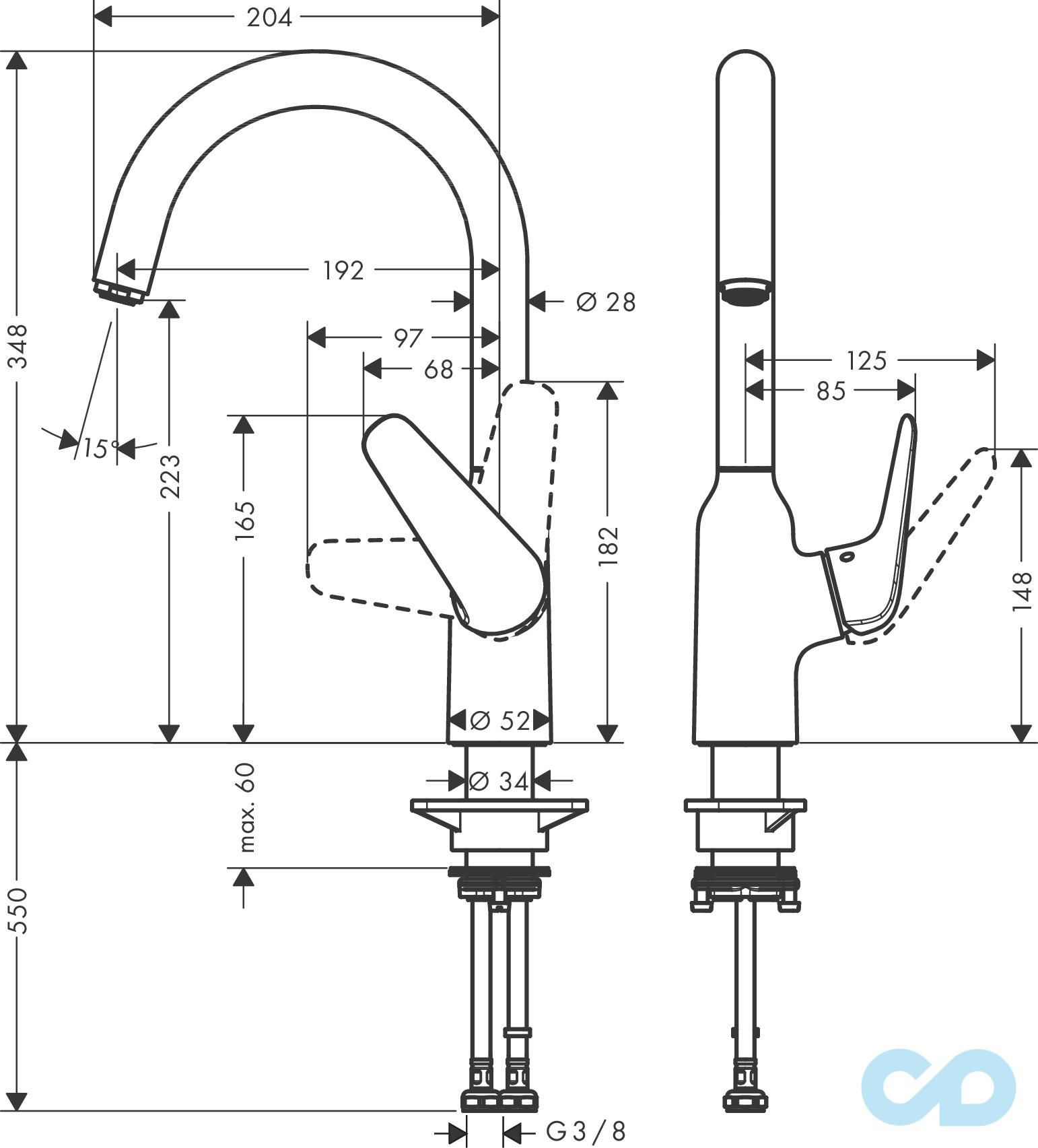 чертеж Кухонный смеситель Hasngrohe Focus M42 71802800
