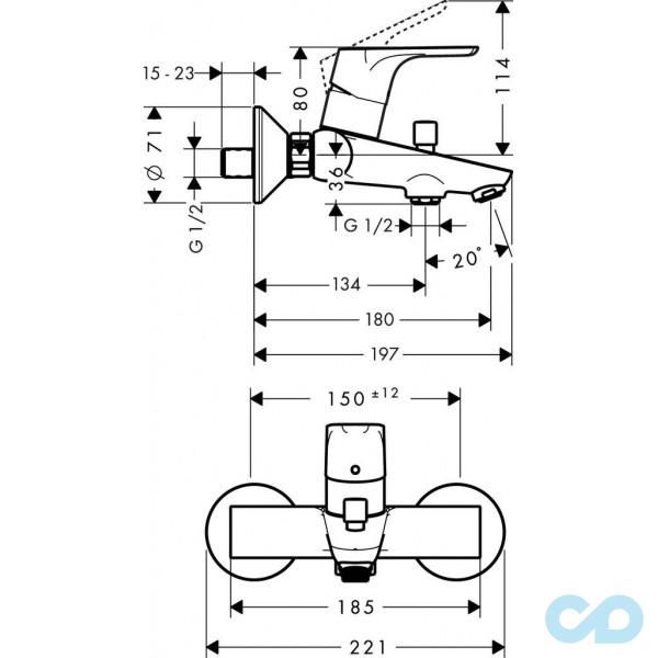 техническая схема Набор смесителей для ванны Hansgrohe Focus 1092019