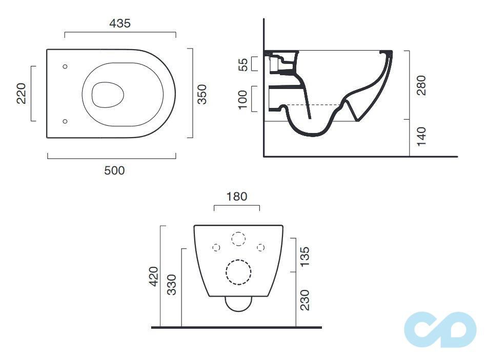 чертеж Унитаз подвесной Catalano Sfera Newflush 1VSS50R00