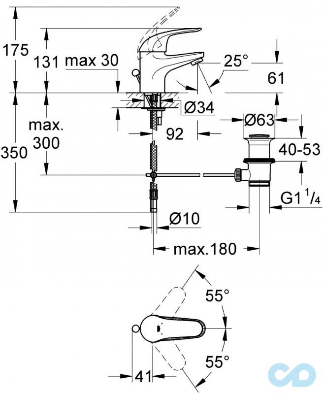 техническая схема Раковина Laufen Pro S H8159600001041 в комплекте со смесителем Grohe 23262000