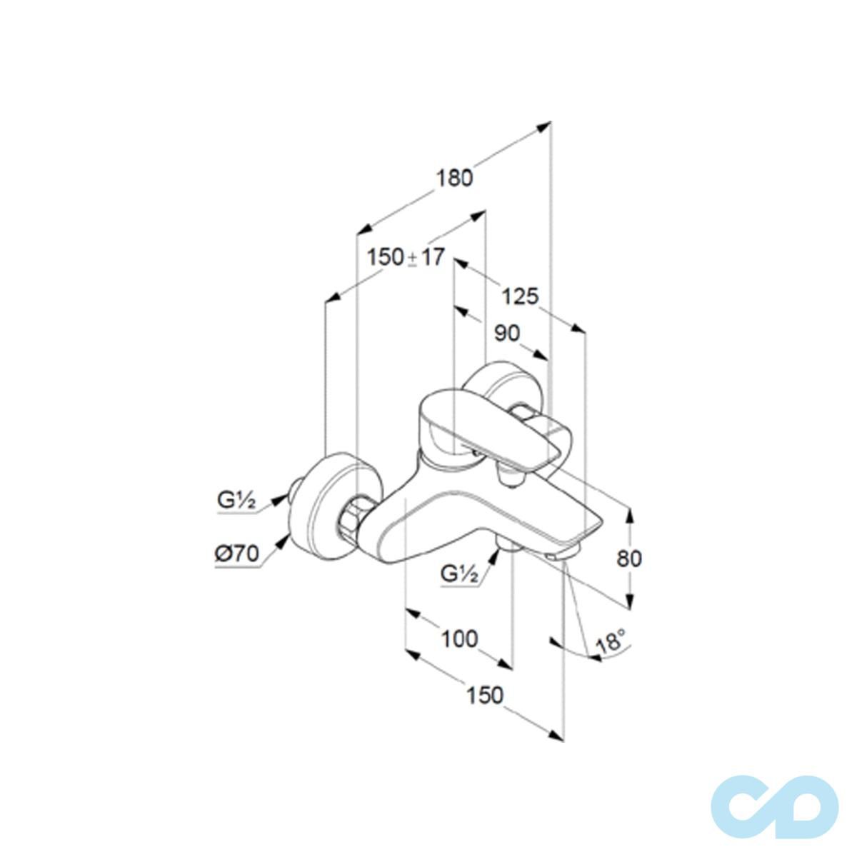 чертеж Смеситель для ванны Kludi Pure&Solid 346810575