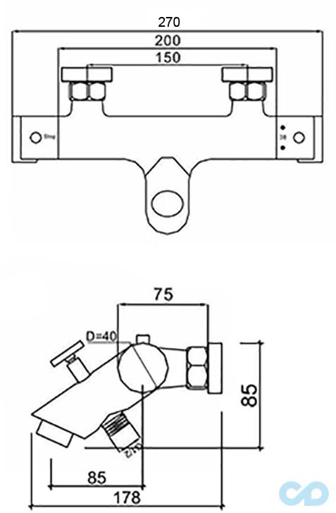 чертеж Термостат для ванны Q-tap Inspai Therm T300600