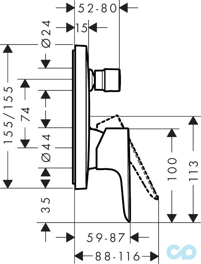 чертеж Смеситель скрытого монтажа для ванны Hansgrohe Talis E 71745670