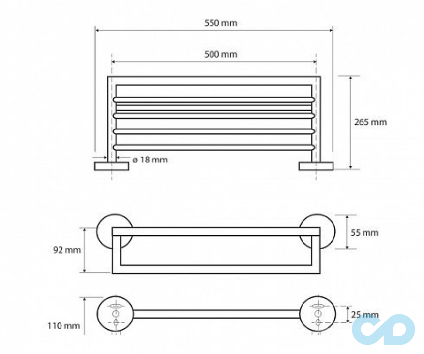 чертеж Полка для полотенец Bemeta White 104219074 с держателем