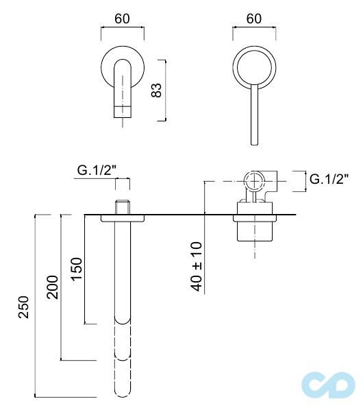 чертеж Настенный смеситель для раковины Giulini Futuro 6520-20