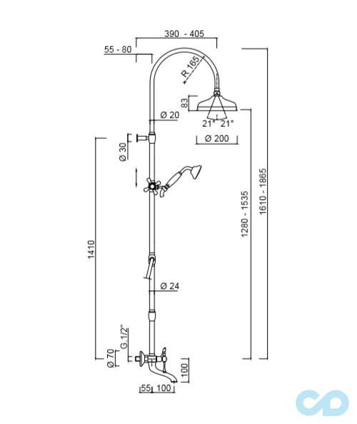 чертеж Душевая система Giulini Londra 7200WC-S