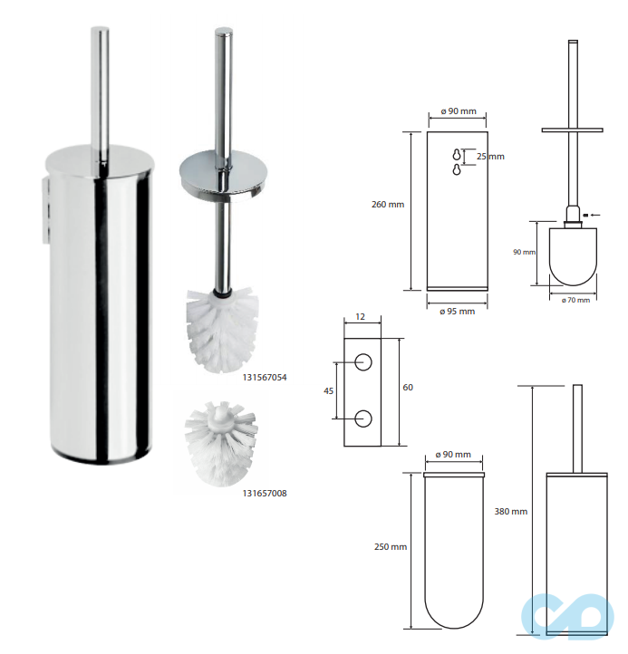 чертеж Туалетная щетка с держателем Bemeta Omega 102313066 белый или черный хром высокая