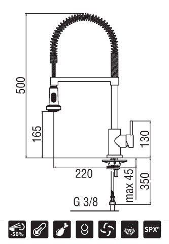 чертеж Кухонный смеситель Nobili Oz T7 OZ300/3T7CR