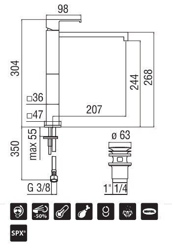 креслення Змішувач для раковини Nobili Mia MI102128/2CR