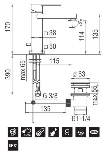 чертеж Смеситель для раковины Nobili Loop LP90118/1CR