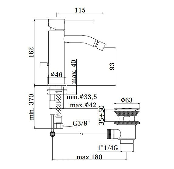 чертеж Смеситель для биде Paffoni Light LIG 135 NO