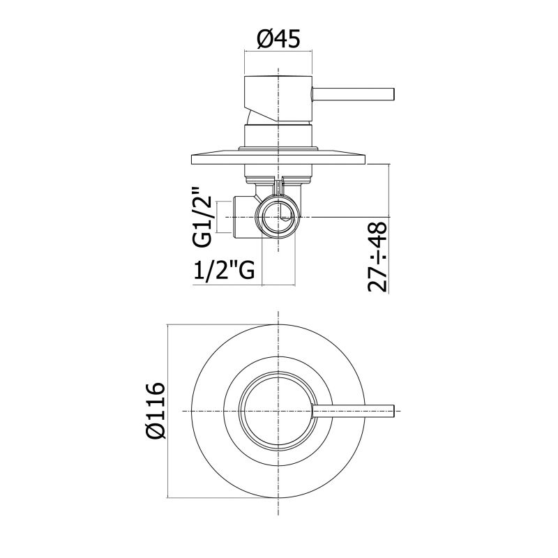 чертеж Смеситель скрытого монтажа Paffoni Light LIG 010 CR