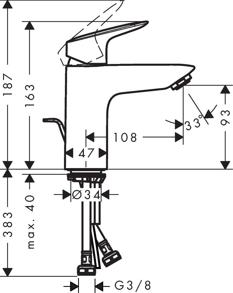 чертеж Набор смесителей для ванны 3 в 1 Hansgrohe Logis 10002019