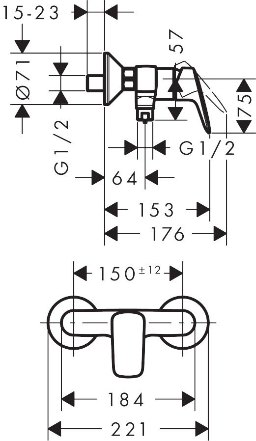 техническая схема Набор смесителей для душа 3 в 1 Hansgrohe Logis 10012019