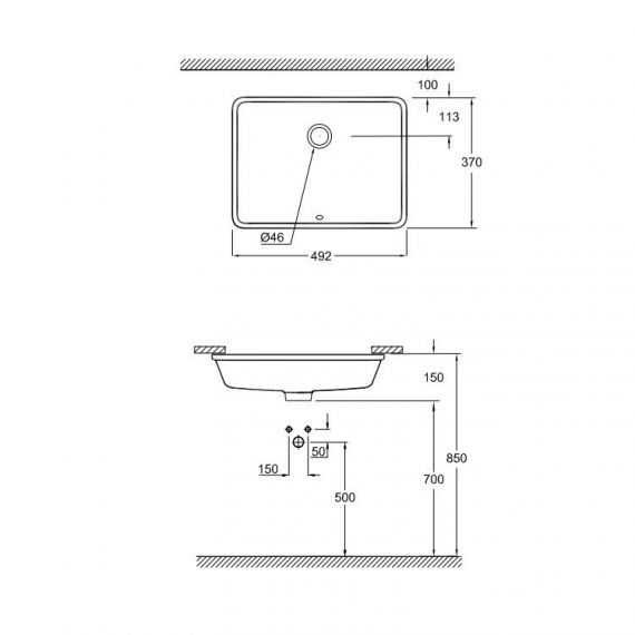 чертеж Встраиваемая раковина Grohe Cube 3948000H