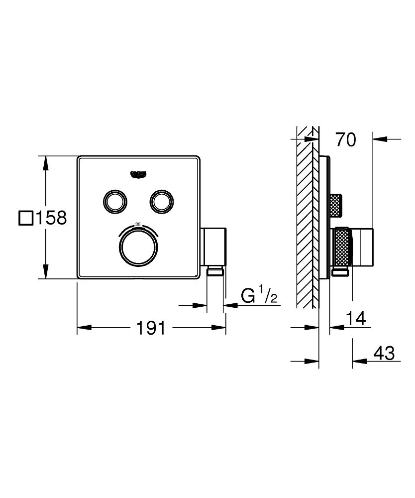 техническая схема Душевая система скрытого монтажа Grohe Grohtherm Cube 3450600A