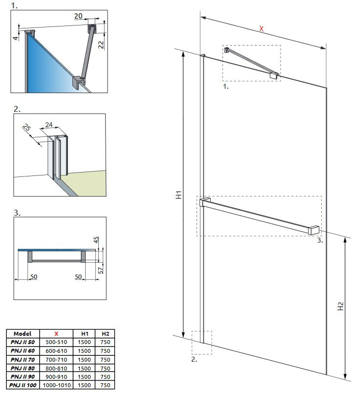 креслення Шторка для ванни Radaway Idea PNJ II with hanger 10001050-01-01W