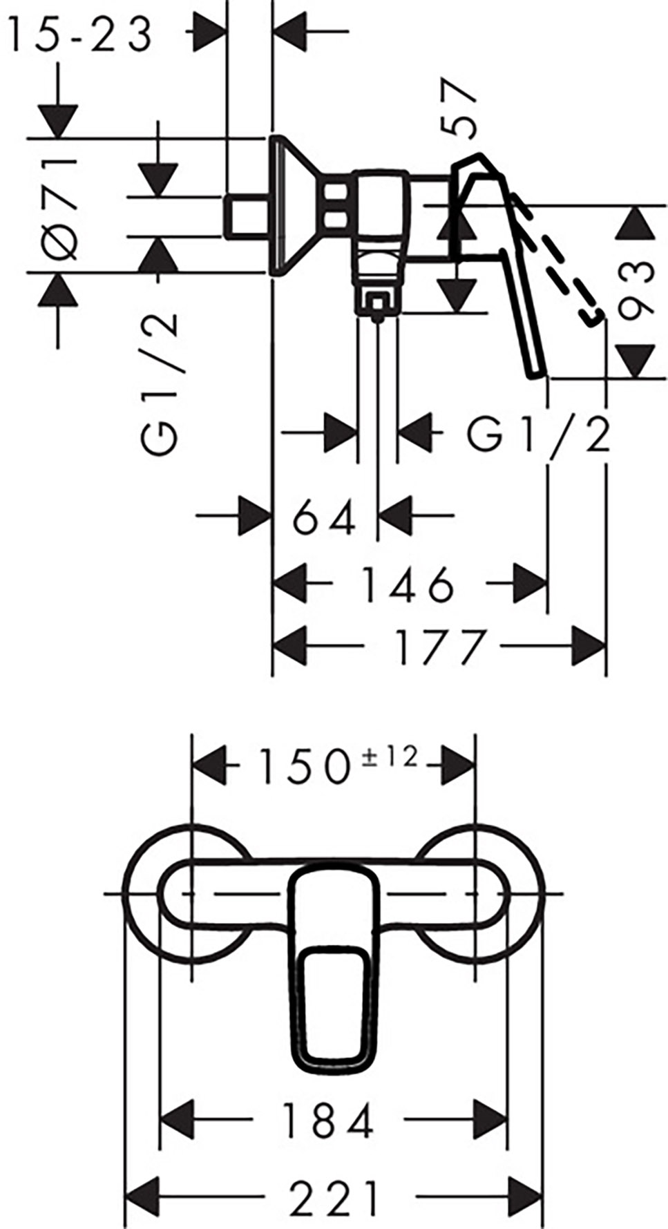 технічна схема Набір змішувачів для душу Hansgrohe Logis Loop 1072019