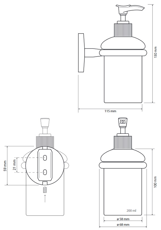 чертеж Дозатор жидкого мыла Bemeta Alfa 102408022