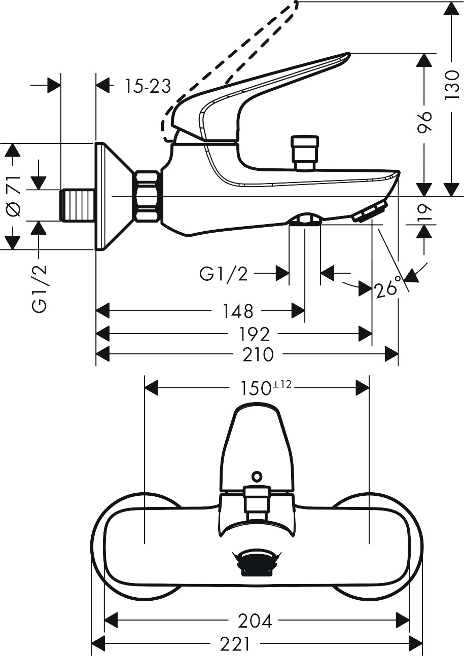 техническая схема Набор для ванны Hansgrohe Novus 710400S2