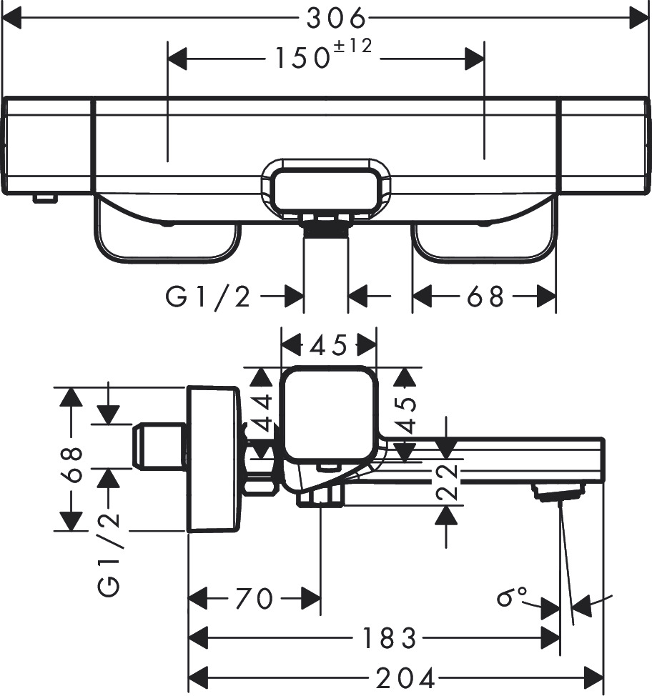 техническая схема Набор смесителей для ванны Hansgrohe Ecostat E 157740S2