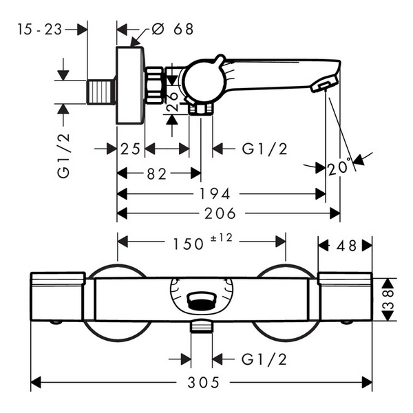 техническая схема Набор смесителей для душа Hansgrohe Logis Loop 1132019