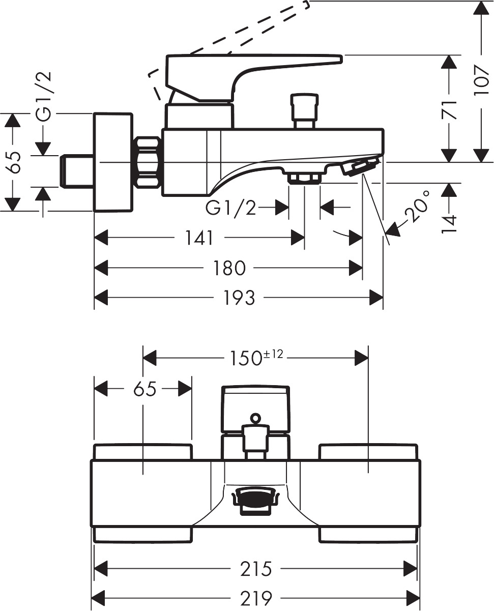технічна схема Набір змішувачів для ванни 4в1 Hansgrohe Metropol 1072020
