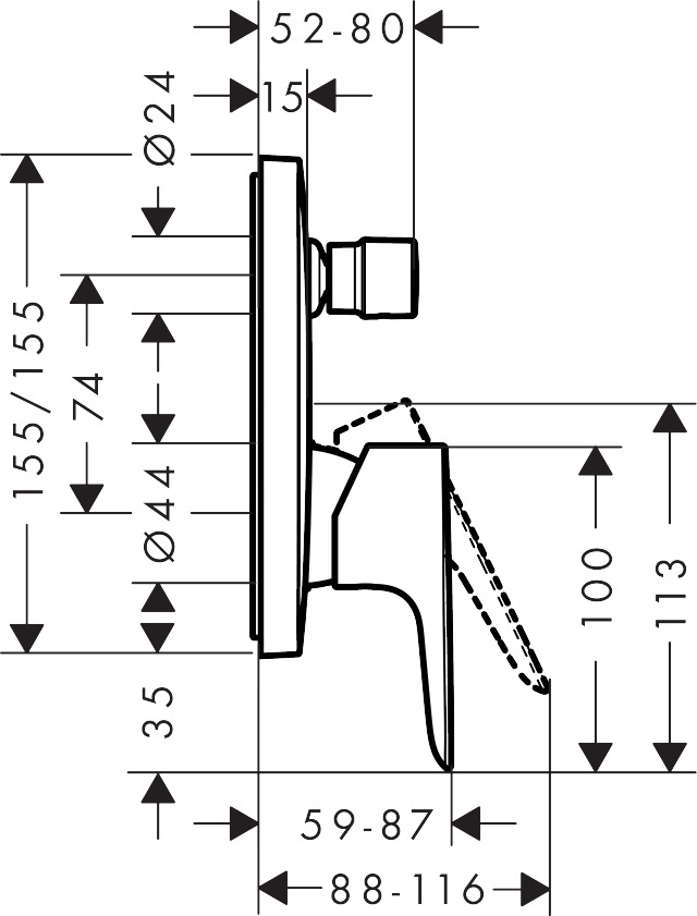техническая схема Душевая система скрытого монтажа Hansgrohe Talis E 71745100 чёрный матовый