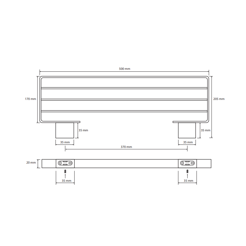 чертеж Полочка для полотенец Bemeta Nero 135002180 черный