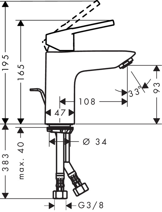 чертеж Набор смесителей для ванны и кухни Hansgrohe Logis Loop 1232019