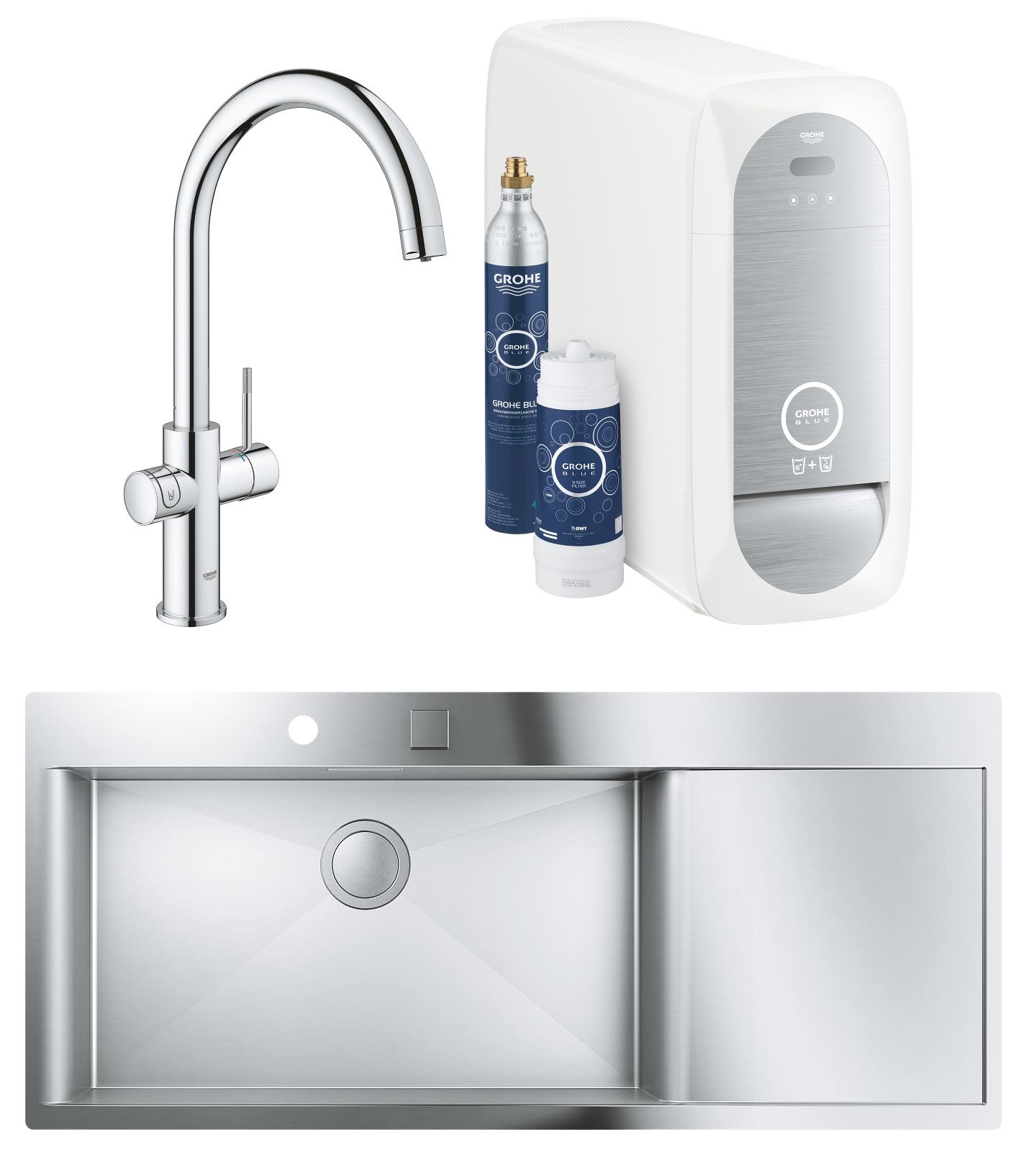 Кухонна мийка Grohe EX Sink + Кухонний змішувач Grohe Blue Home 31581SD031455001 (31581SD0 + 31455001)