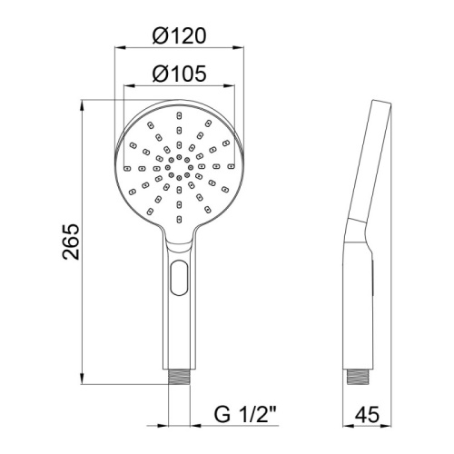 чертеж Ручной душ Q-tap Rucni QTRUCA121O3PCC