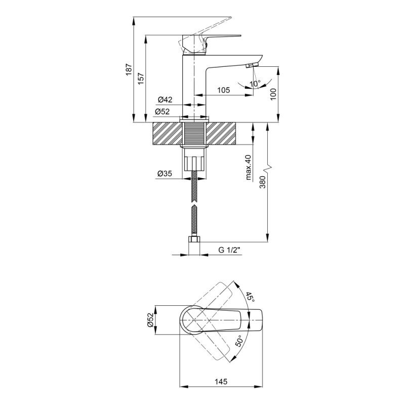 чертеж Смеситель для раковины Q-tap Planice QTPL1015107C