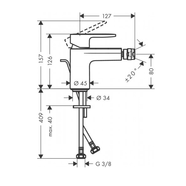 чертеж Смеситель для биде Hansgrohe Vernis Blend 71210670