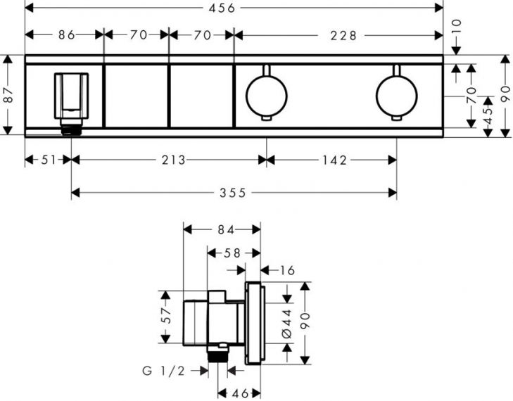 чертеж Термостат для душа Hansgrohe RainSelect 15355000 
