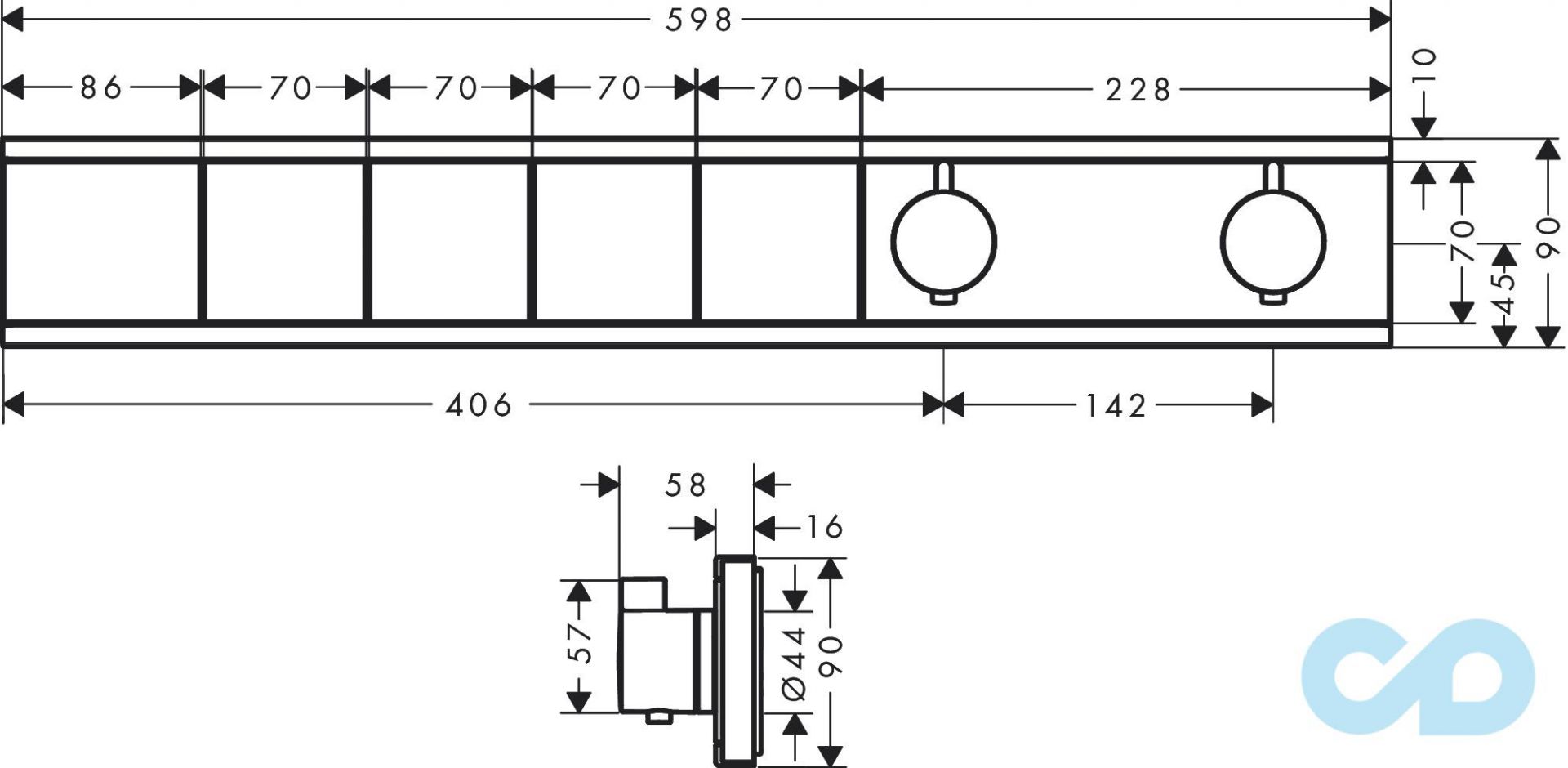 чертеж Термостат скрытого монтажа Hansgrohe RainSelect 15382700